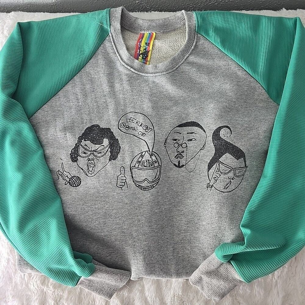Jin-Ho Men's Korean Neighbors Grey Graphic Crew Sweatshirt Med Streetwear‎